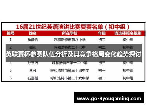 英联赛杯参赛队伍分析及其竞争格局变化趋势探讨